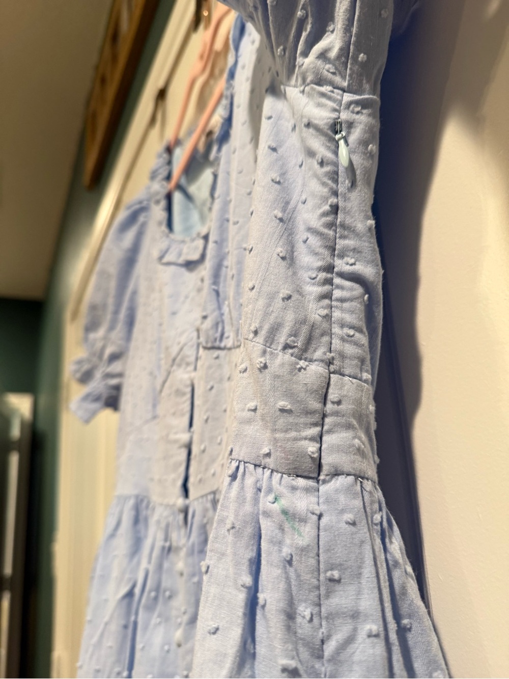 Beautiful Light Blue Puff-Sleeve Button-Front Maxi Dress - Picture 8 of 13